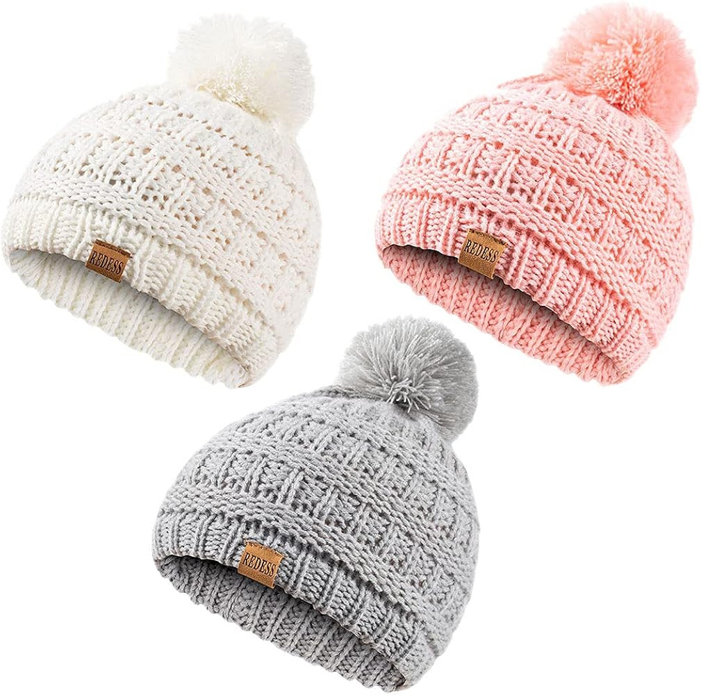 REDESS Baby Kids Winter Warm Hats, Infant Toddler Children Pom Pom Beanie Knit Cap Girls Boys | Amazon (US)