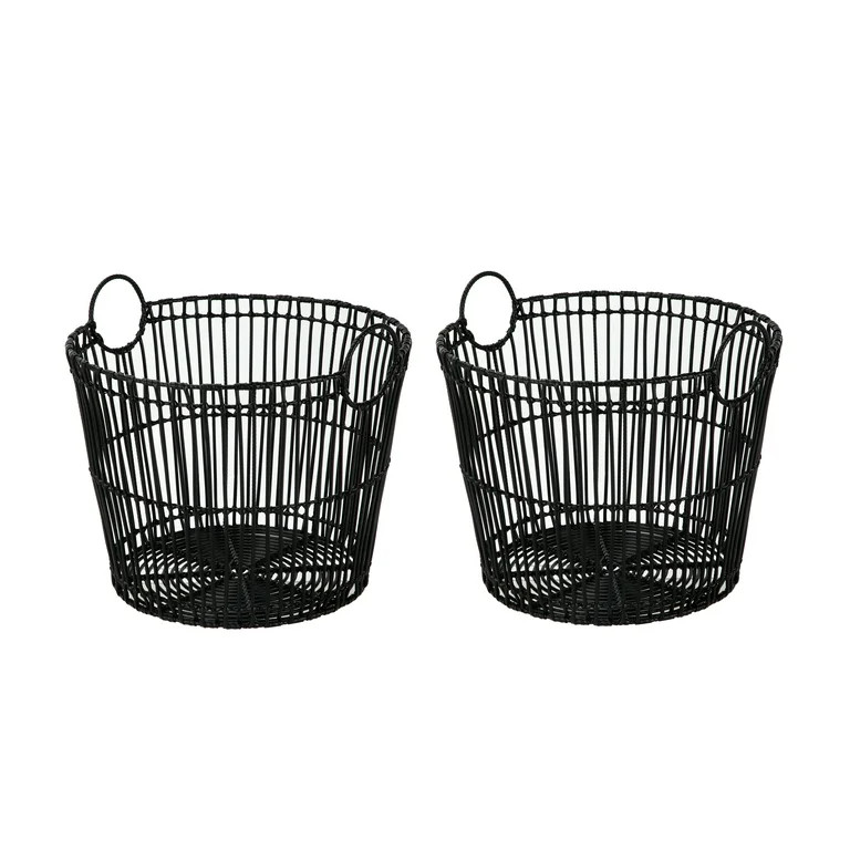 Better Homes & Gardens Large Black Poly Rattan Storage Baskets with Handles, Set of 2 | Walmart (US)