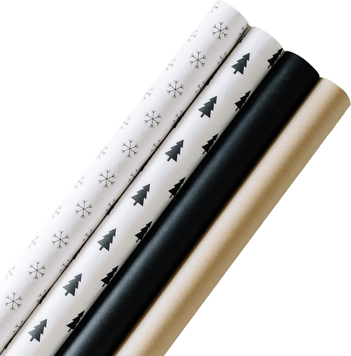 Holiday Kraft Wrapping Paper Set (4 Rolls, 120 sq. ft. Total) Black, White, Brown, Christmas Tree... | Amazon (US)