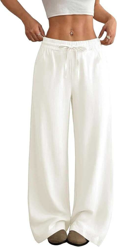 SEMARO Womens Casual Linen Wide Leg Pants Flowy Drawstring High Waist Palazzo Beach Vacation Trou... | Amazon (US)