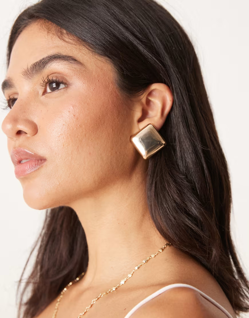 ASOS DESIGN stud earrings in large clean square design in gold tone | ASOS (Global)