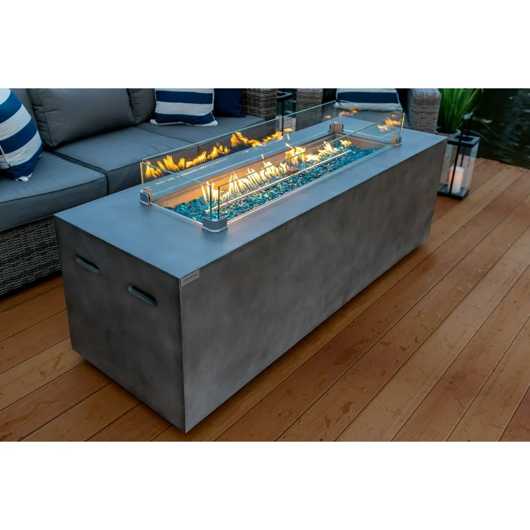 70" Linear Rectangular Concrete Smokeless Fire Pit for Patio, Table W/ Glass Guard and Crystals i... | Walmart (US)
