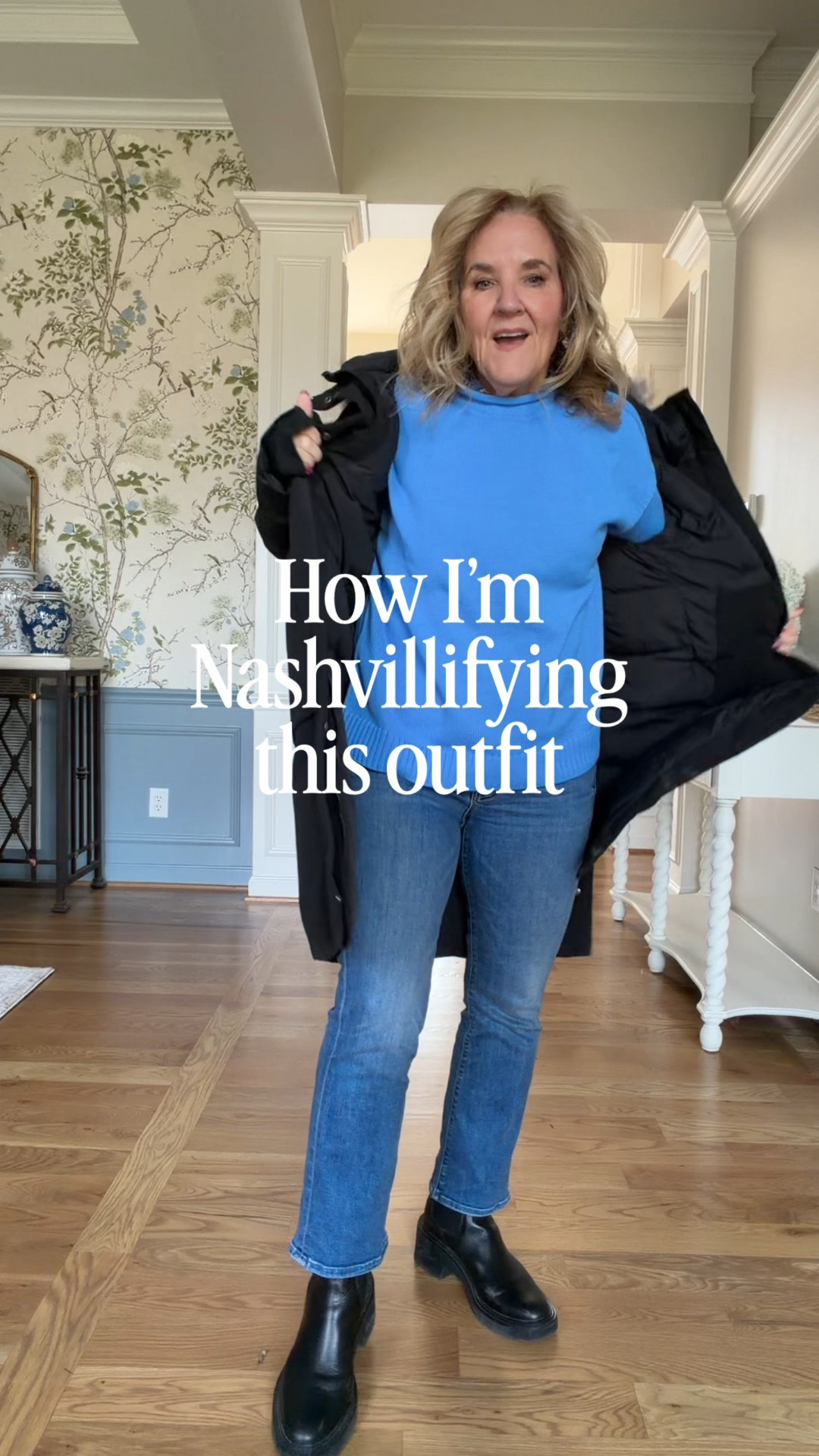 I sized up to a large in this roll neck cotton sweater from Talbots. I’ll link a very similar blue blouse from there. Also mine from last season, but they brought back a similar. I generally like to buy a petite medium in the blouses.
My mother jeans are a size 30 petite. You must size up in this style. ￼

#LTKPetite #LTKTravel #LTKOver40