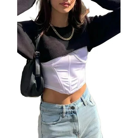 Eyicmarn Women s Crop Tops Y2K Smock Solid Color Casual Shrugs Pullovers Tops | Walmart (US)