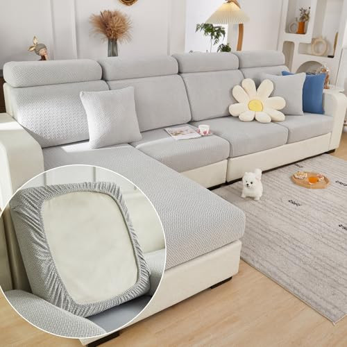 Yoovat Couch Cushion Covers for Sofa Couch Covers Wear-Resistant Universal Sofa Cover Washable Stretch for Sectional Slipcovers (Texture-Light Gray,Back Cover L) | Amazon (US)