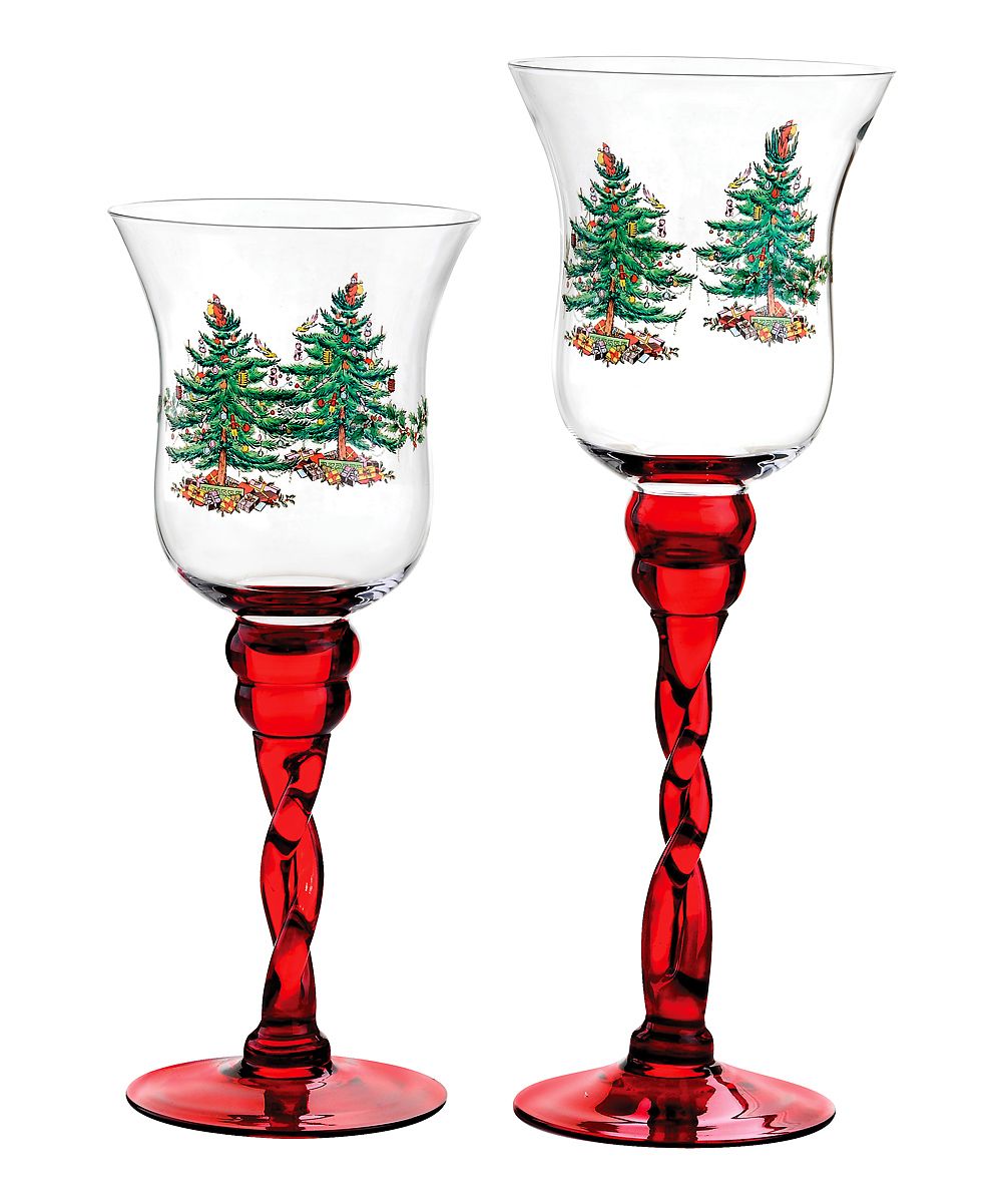 Spode Candleholders RED - Christmas Tree Red-Stemmed Candleholder Set | Zulily