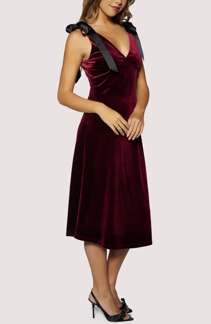 Adorned Virtue Bow Detail Velvet Midi Dress | Nordstrom