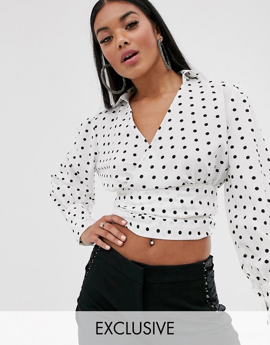 Pretty Lavish wrap top with puff shoulder-White | ASOS (Global)