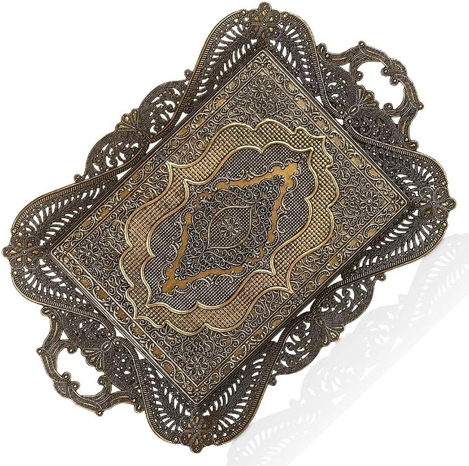 Moroccan Antique Coffee Tea Serving Tray Table Home Decor Decorative Handle - Antique Arabic Bras... | Amazon (US)