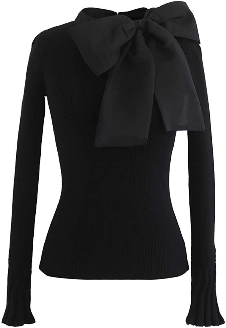 CHICWISH Women's Fancy with Bowknot Knit Top in Black/Pink/Cream/White | Amazon (US)