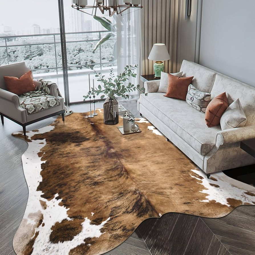 Pettop Luxury Faux Cowhide Rug 4.6x5.2 Feet - Western Cow Print Area Rugs for Living Room, Bedroo... | Amazon (US)