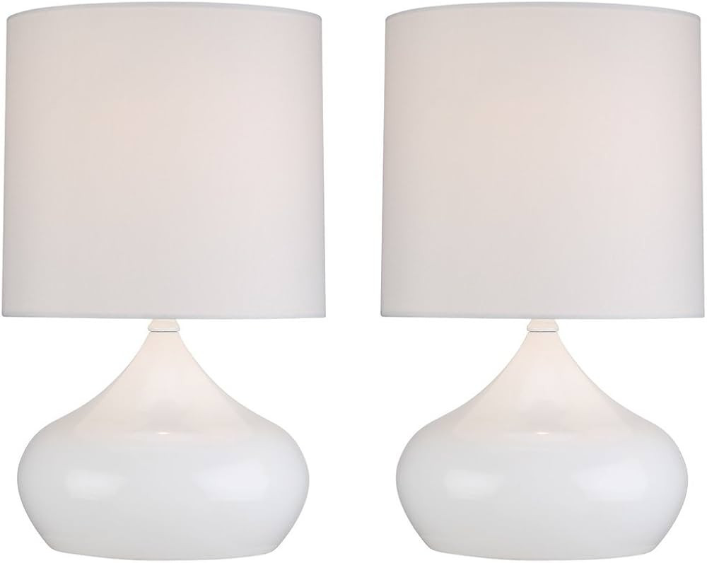 360 Lighting Mid Century Modern Mini Accent Table Lamps 14 3/4" Tall Set of 2 Arctic White Steel ... | Amazon (US)