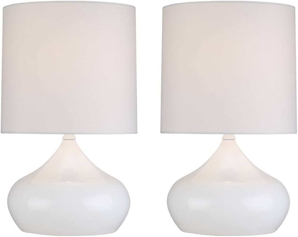 360 Lighting Mid Century Modern Mini Accent Table Lamps 14 3/4" Tall Set of 2 Arctic White Steel ... | Amazon (US)