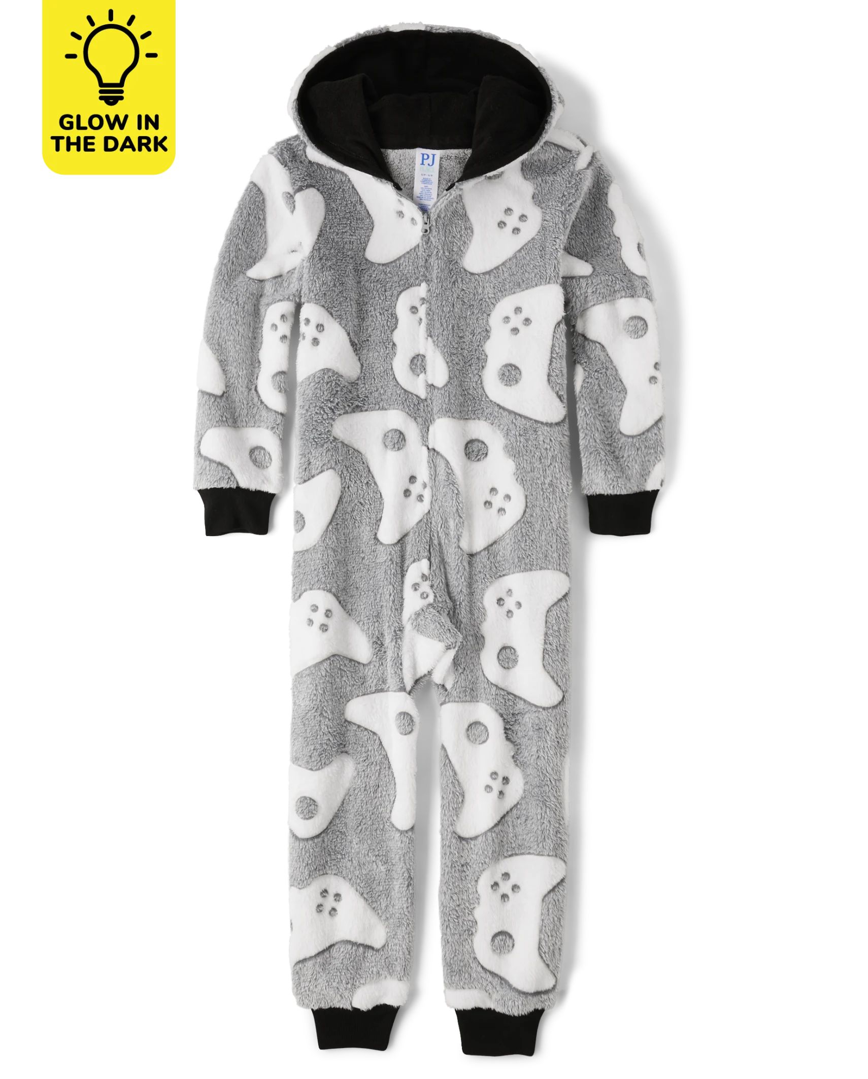 Boys Glow Gamer Sherpa One Piece Pajamas - fin gray | The Children's Place