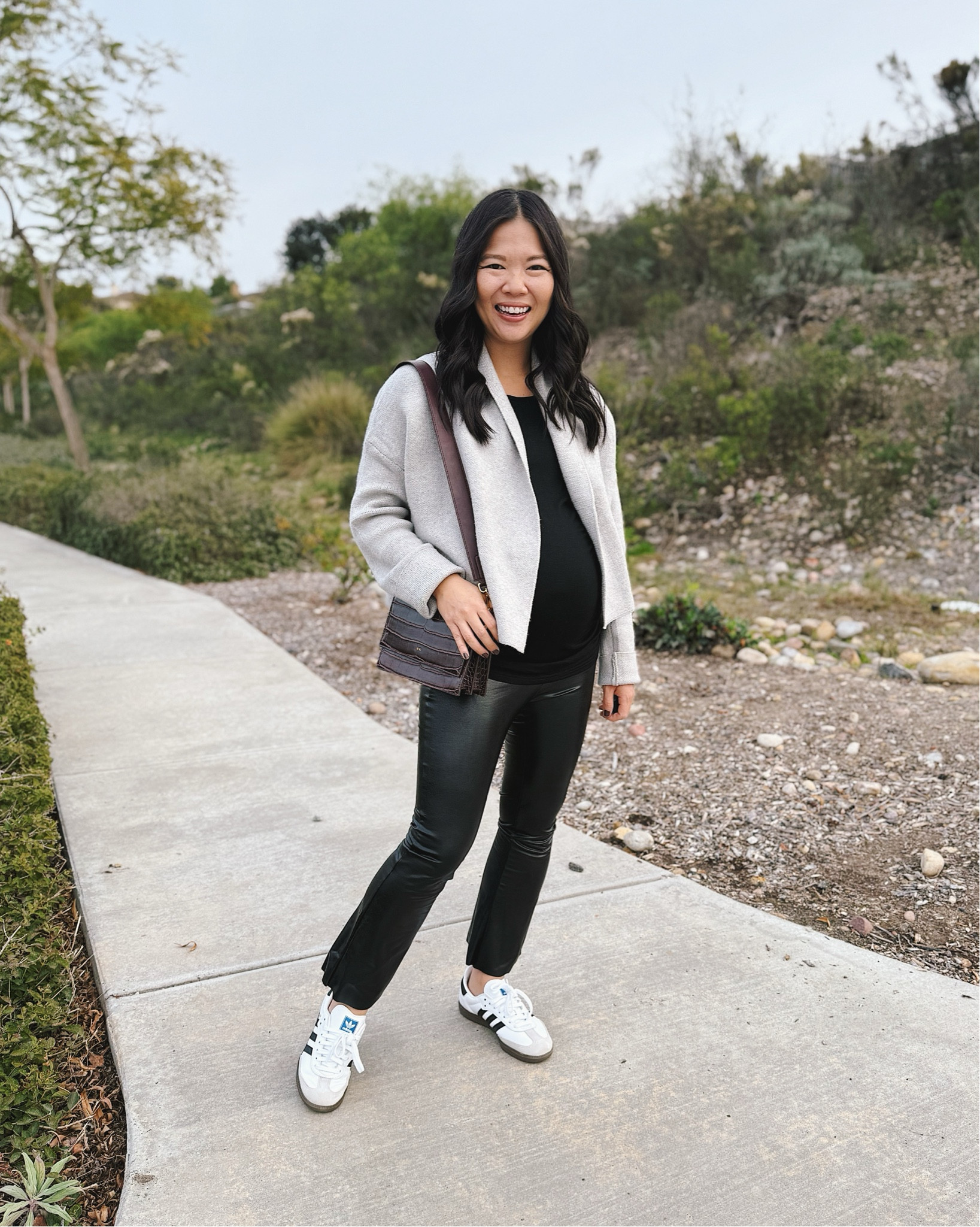 Gray cardigan (S)
Gray cropped cardigan
Black maternity top (S)
Black long sleeve top
Black maternity pants (S)
Black maternity faux leather pants
Adidas Sambas sneakers (TTS)
Burgundy bag
Maternity outfit
Date night outfit
Amazon fashion

#LTKFindsUnder50 #LTKBump #LTKStyleTip