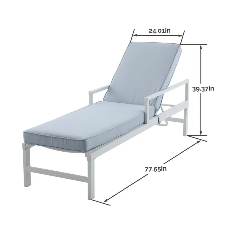 My Texas House Cambria Steel Outdoor Chaise Lounge, Blue Cushions with White Frame | Walmart (US)