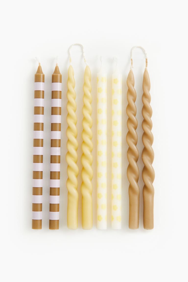 8-pack Narrow Taper Candles - Yellow/patterned - Home All | H&M US | H&M (US + CA)
