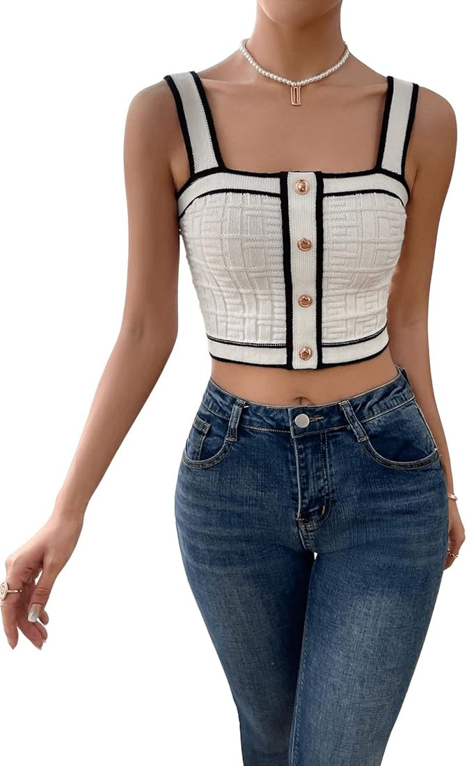 SweatyRocks Women's Sleeveless Ribbed Knit Spaghetti Strap Crop Cami Tank Top | Amazon (US)