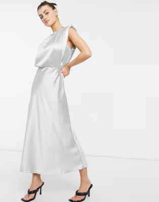 ASOS DESIGN sleeveless satin midi dress in silver | ASOS | ASOS (Global)
