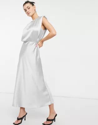 ASOS DESIGN sleeveless satin midi dress in silver | ASOS | ASOS (Global)