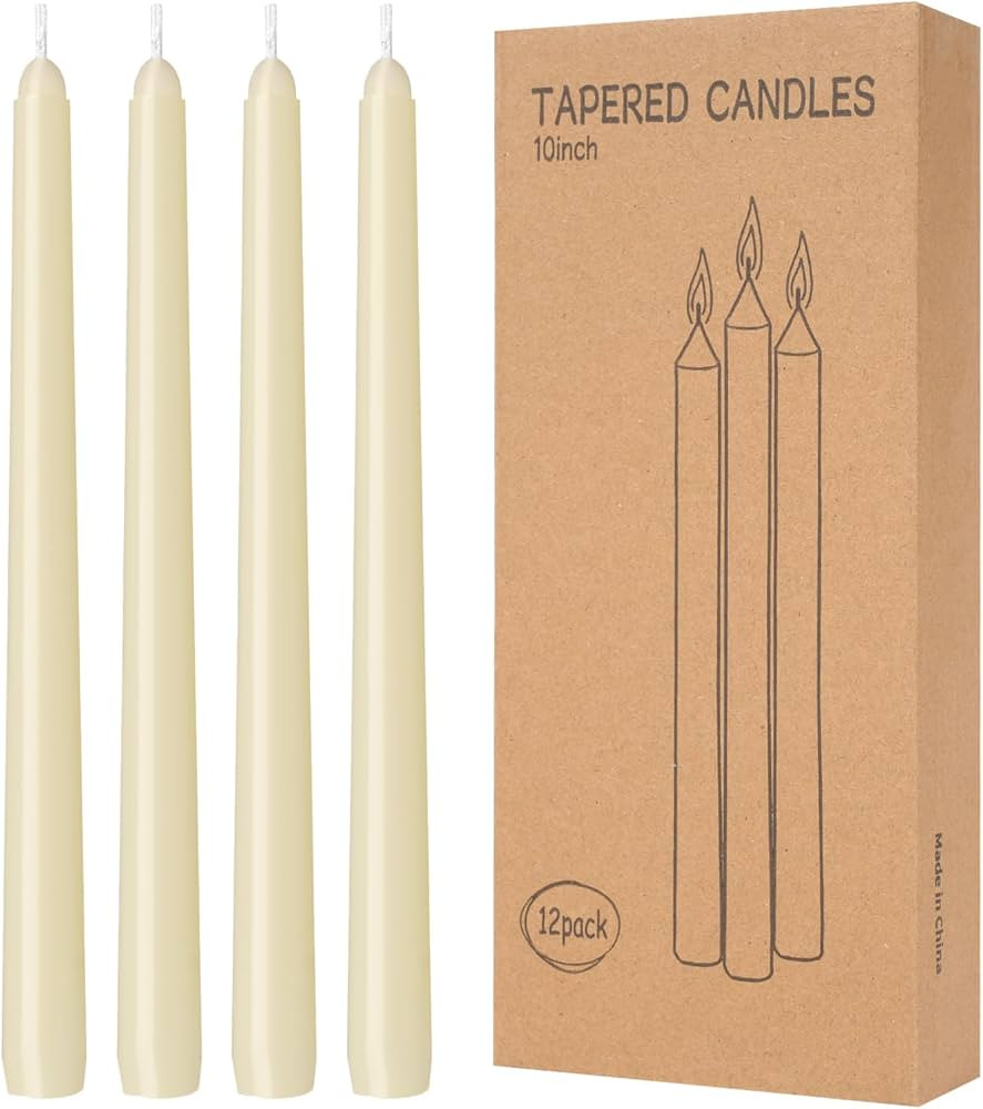 12 Pack Ivory Taper Candles 10 inch - Taper Candles Dripless, Smokeless, Unscented - 8 Hours Long... | Amazon (US)