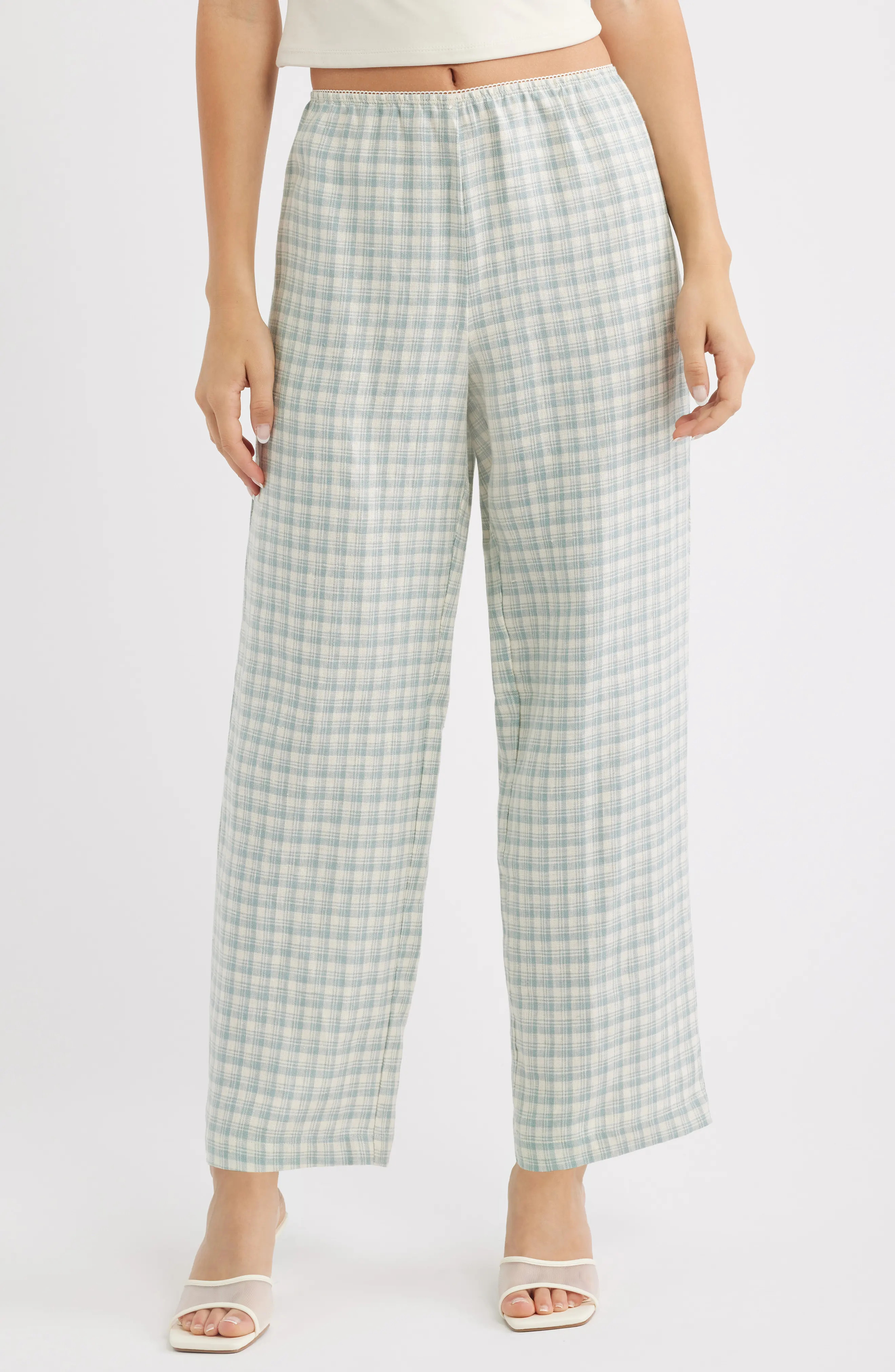 Reformation Lilah Check Print Wide Leg Linen Pants (Women) | Nordstrom | Nordstrom