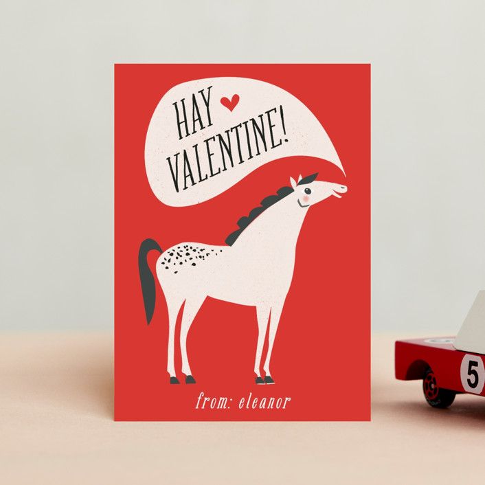 "Hay Valentine" - Customizable Classroom Valentine's Day Cards in Red by Karidy Walker. | Minted
