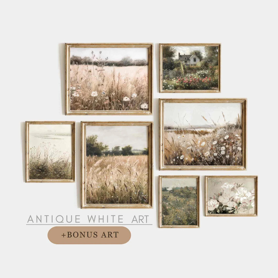 Printable Vintage Wildflower Prints, Set of Spring Wall Art, Country Field Landscape, Farmhouse E... | Etsy (US)
