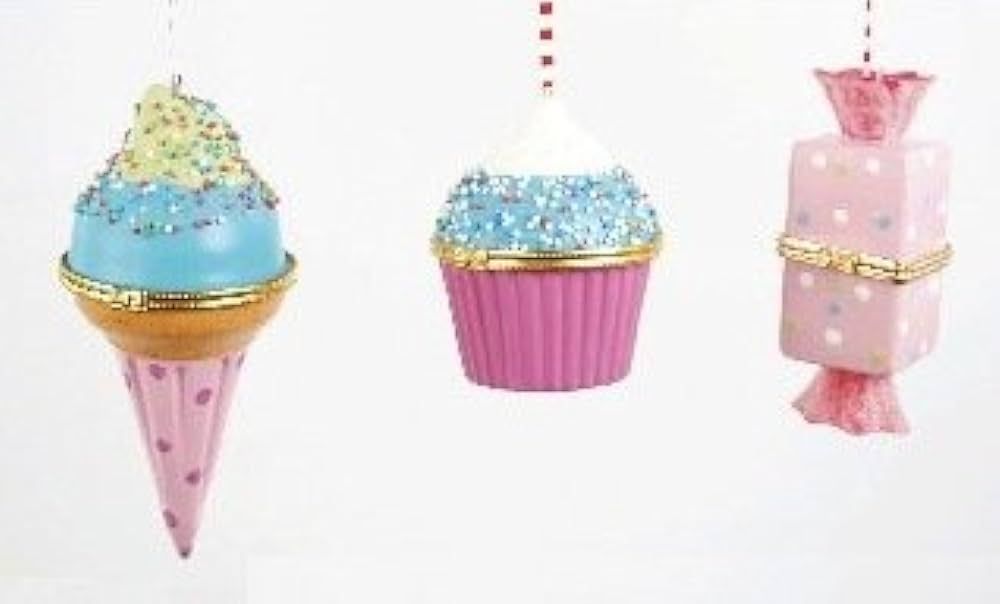 One Hundred & 80 Degrees Sweets Hinged Ice Cream & Candy Box Christmas Ornament Set of 3 | Amazon (US)