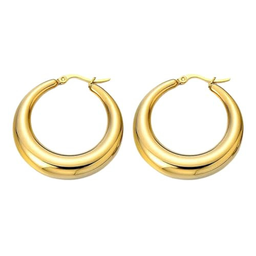 JEWELVERS 18k Gold Plated Thick Hollow Hoop Earrings | Lighweight Gold Earring For Dailywear | Chunky Gold Hoops | Earrings For Women | Hollow Hoops (40MM) | Amazon (US)