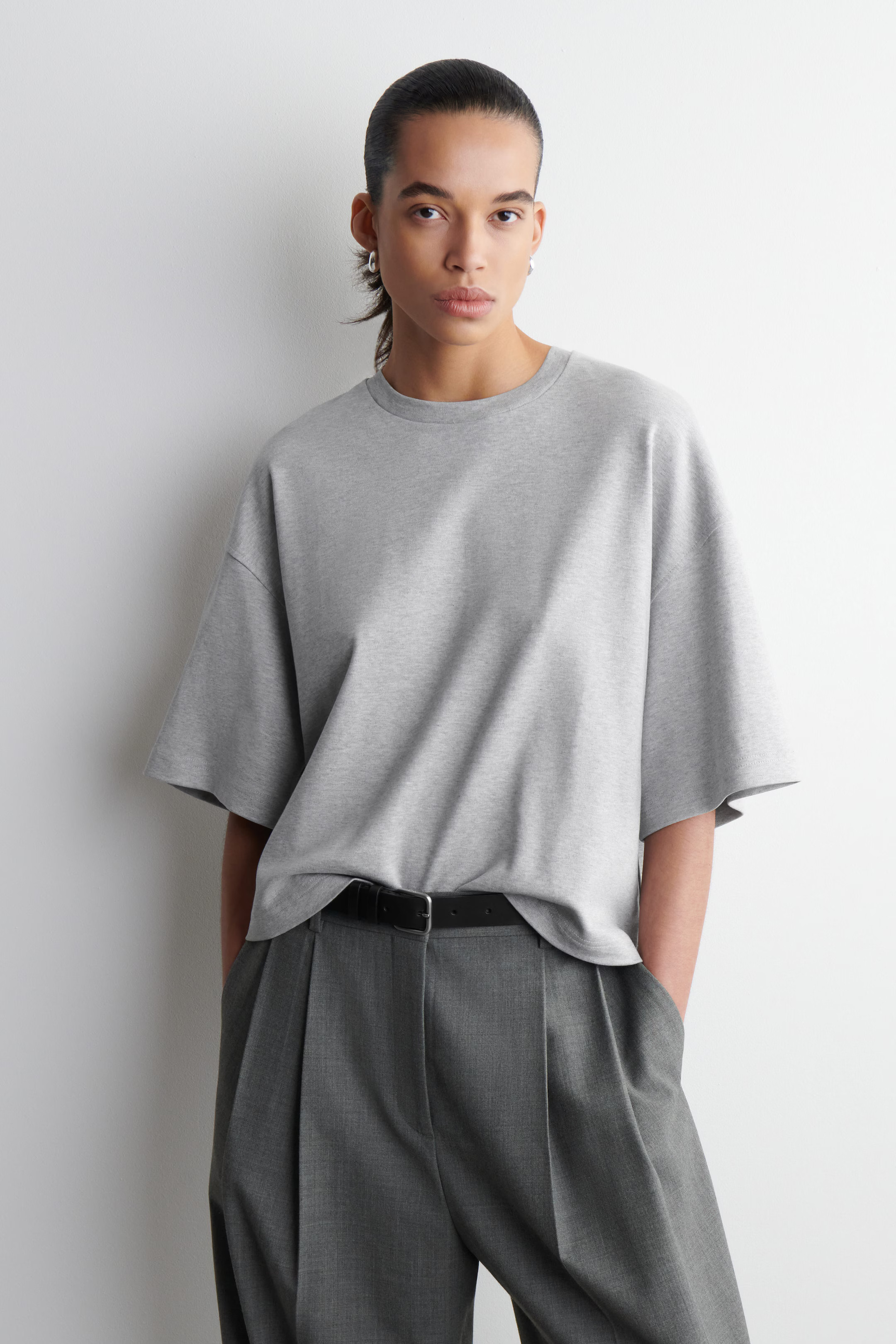 T-SHIRT SQUADRATA OVERSIZE - GRIGIO MÉLANGE | COS | COS (EU)
