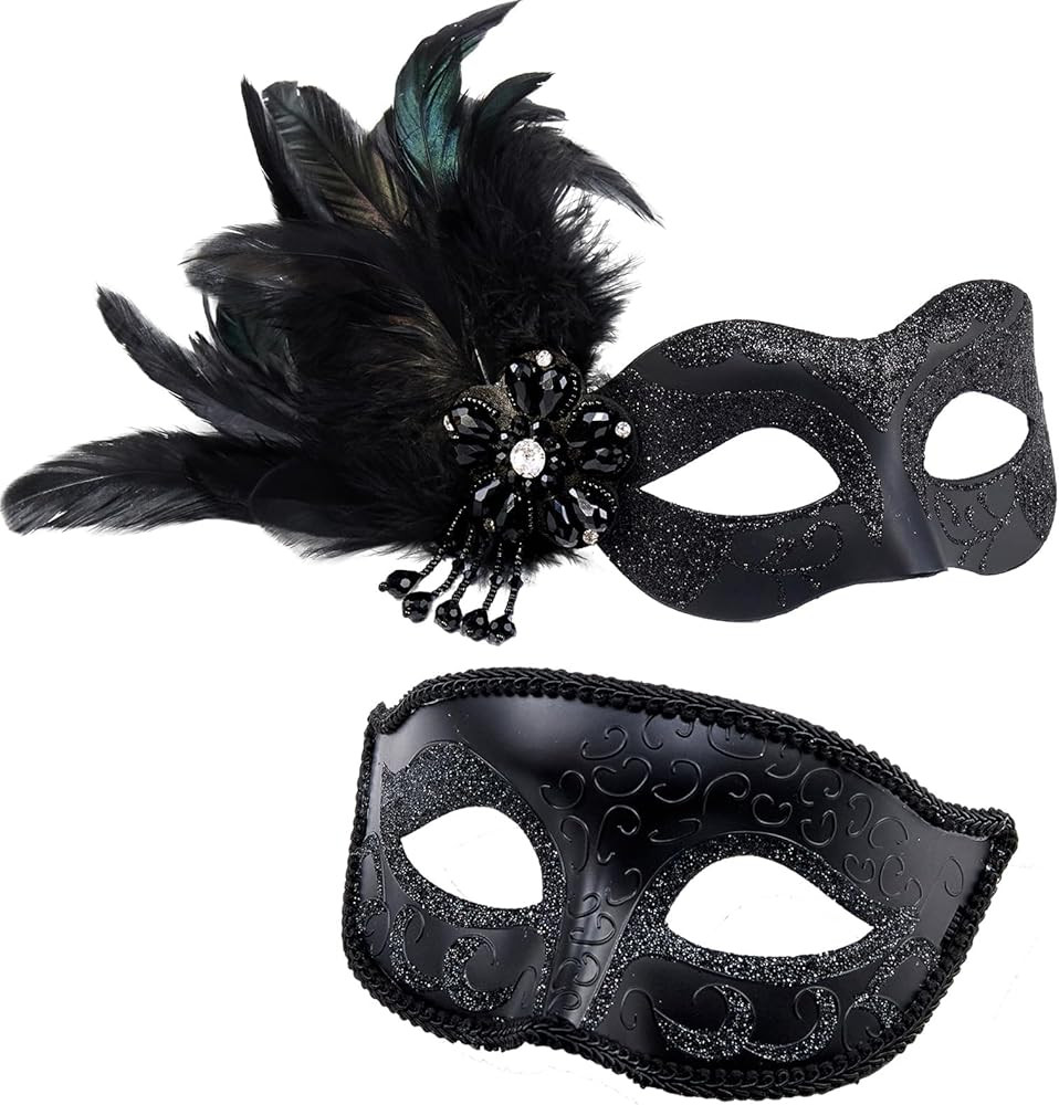 MYSEUNI 2025 New Masquerade Mask with Feather for Couples - Women's Masquerade Mask with Feather ... | Amazon (US)