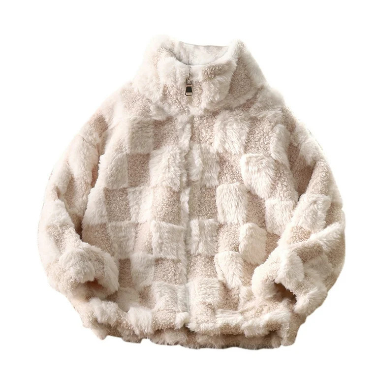 Elabch Toddler Boy Girls Fleece Jackets Full-Zip Buffalo Plaid Stand Collar Sherpa Fuzzy Coat Uni... | Walmart (US)