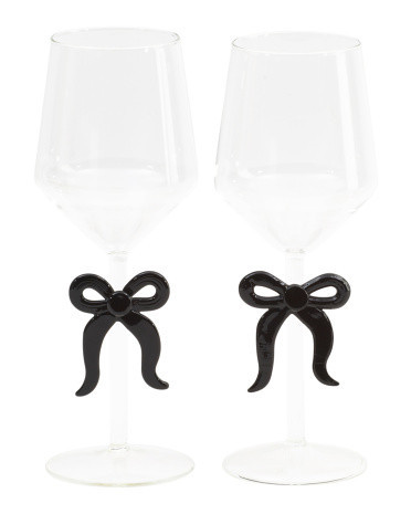 Set Of 2 Wine Glasses With Bow Details | Marshalls