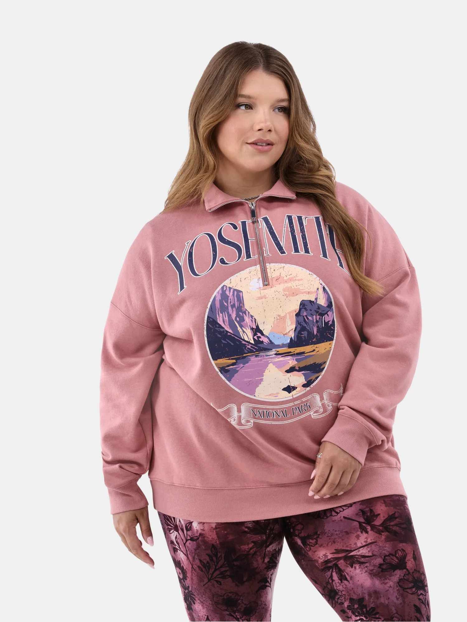No Boundaries Quarter Zip Graphic Pullover Sweatshirt, Women's and Women's Plus | Walmart (US)