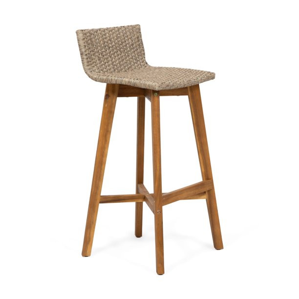 Pico Brea Outdoor Acacia Wood & Wicker Barstools, Set of 2, Light Brown and Teak - Walmart.com | Walmart (US)
