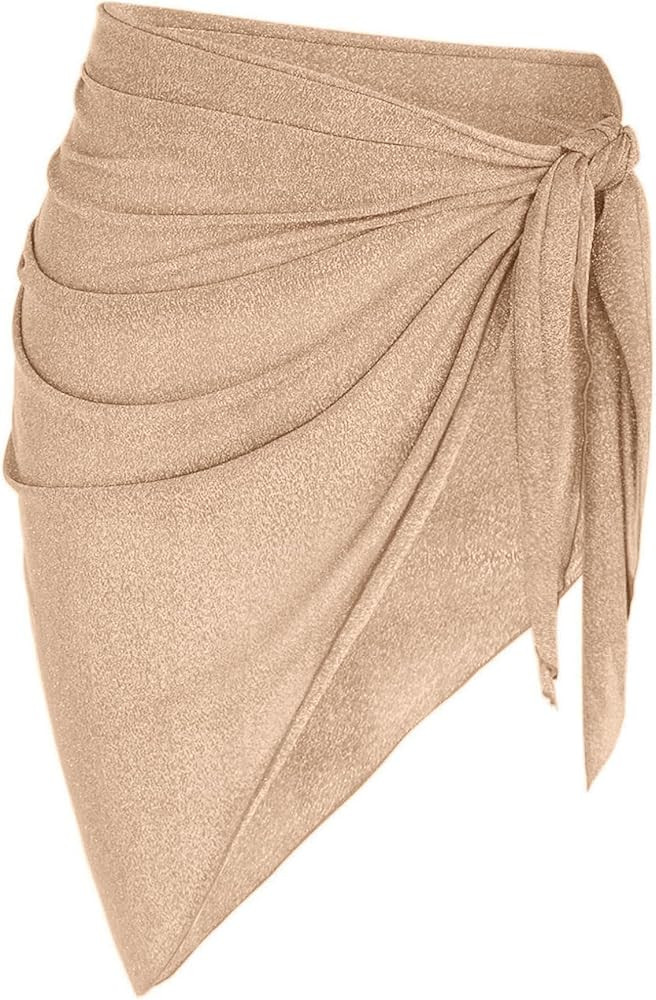 ZAFUL Metallic Shiny Short Sarong Coverups for Women Semi Sheer Bathing Suit Wrap Swimsuit Skirt ... | Amazon (US)