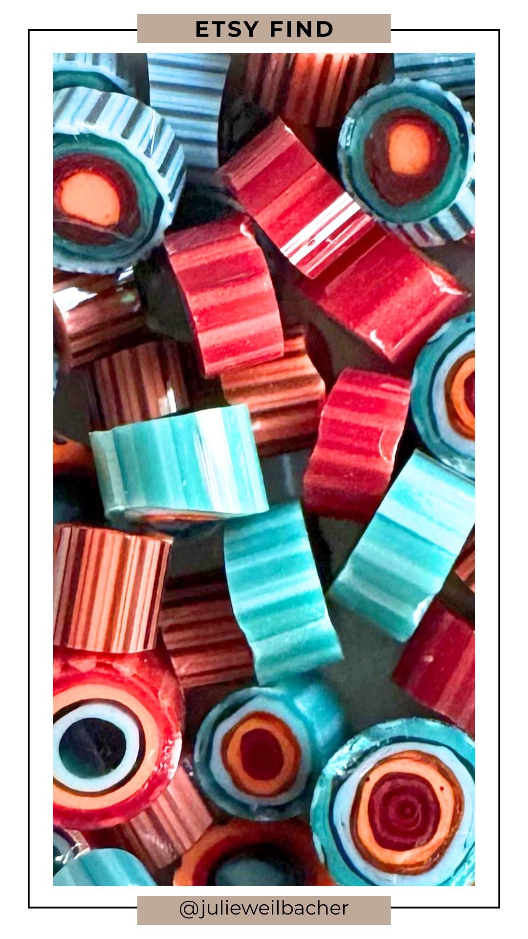 These glass murrini are pure visual drama. 🔥🌊  Bold turquoise, fiery red, and glowing orange collide in a striking bullseye pattern with striped edges that feel powerful, artistic, and totally unique. Perfect for mosaics, mixed media art, crafts, or simply displayed in a small dish on your coffee table because honestly…they’re art all on their own. A little pop like this can completely transform a project.

For mosaic tips, tutorials, inspiration, and so much more please visit my YouTube channel: YouTube.com/julieweilbacher and follow @julieweilbacher on Instagram.

#artfinds #colorfuldecor #etsyfinds #creativeinspo #mosaics #springcrafts #craftsupplies #homedecorideas

#LTKHome