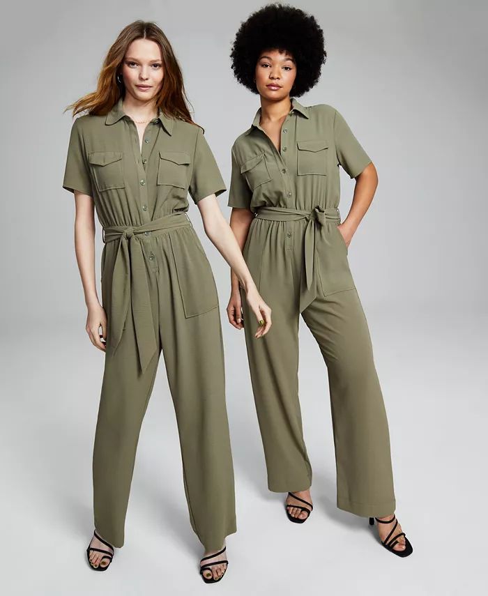 Women's Belted Short-Sleeve Cargo Jumpsuit, Created for Macy's | Macy's