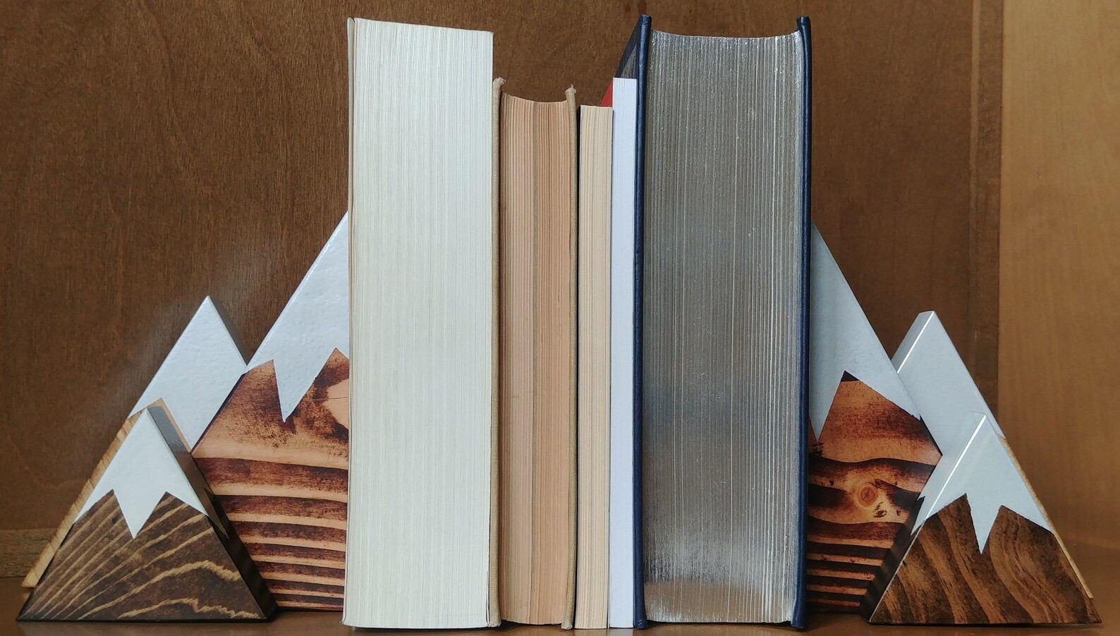 Wooden Mountains Bookends Decor - 1 Set (of 2 Ends) - Multiple Colors! - Minerd Design - Etsy | Etsy (US)