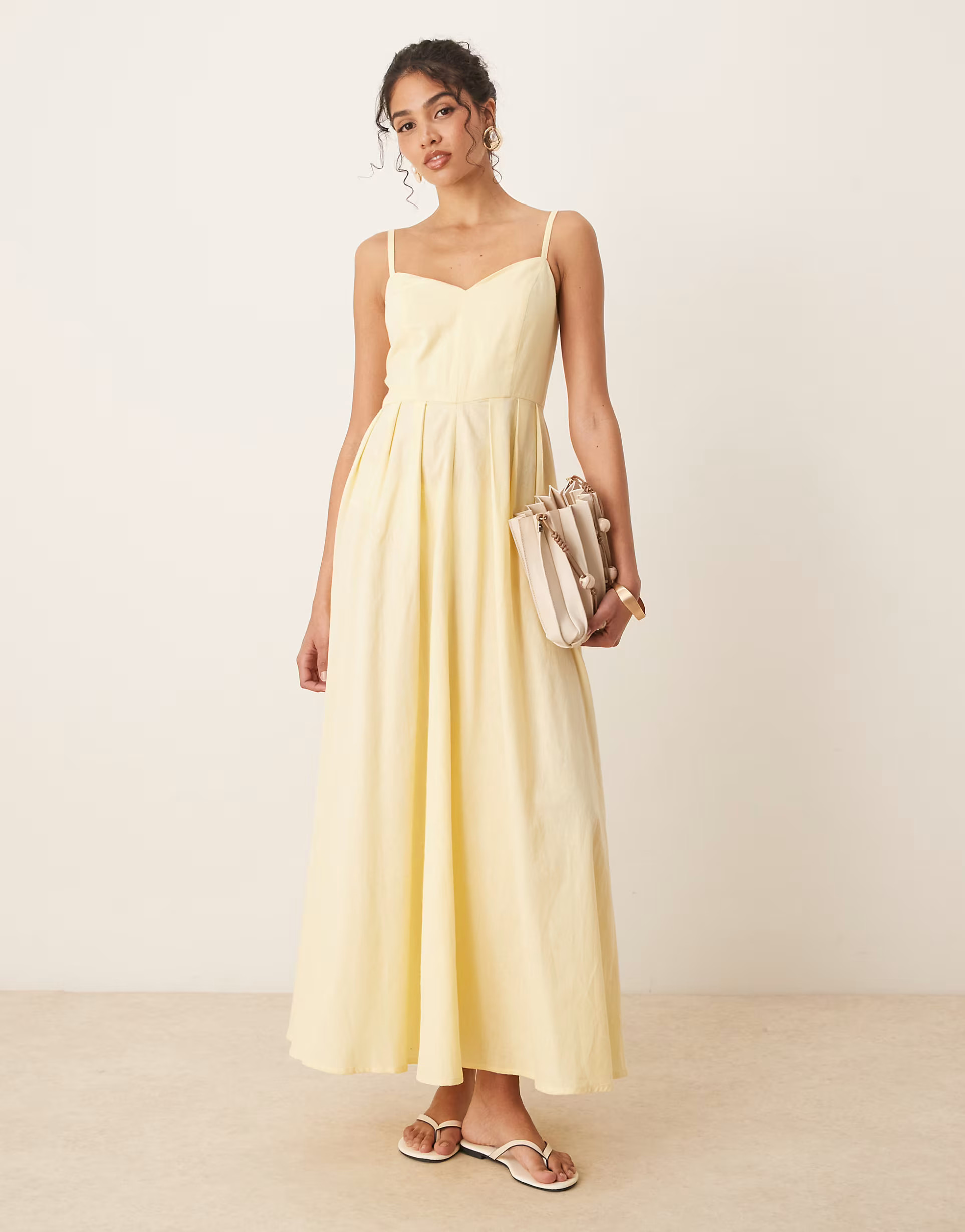 ASOS DESIGN maxi dress with corset bodice and sculpted bust in lemon | ASOS (Global)