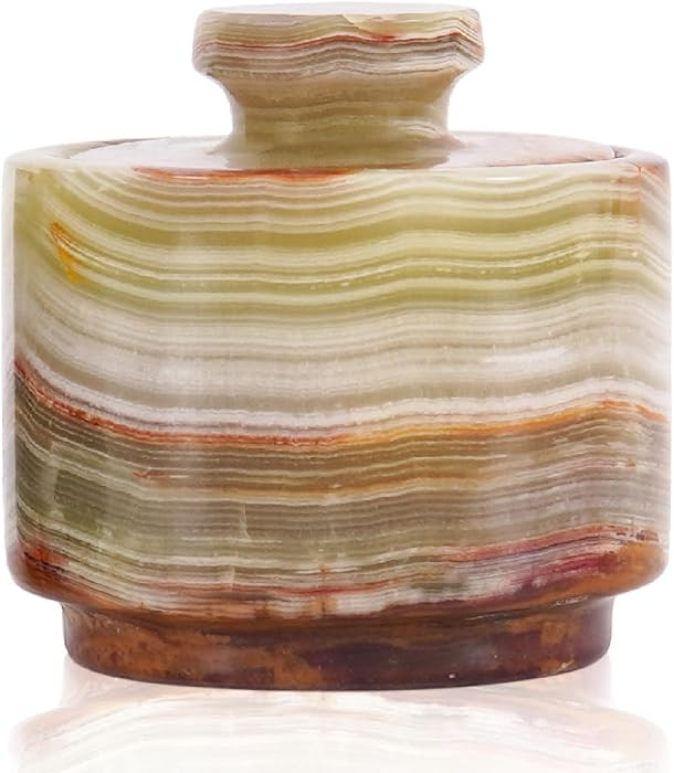 MARBLOUS KRAFTS Marble Salt Cellar with Lid 3" Green Onyx Stone Salt Holder for Counter & Stone S... | Amazon (US)