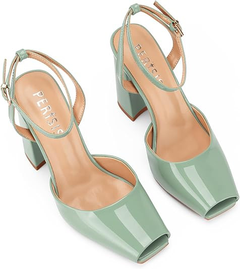 Women's Block High Heels Chunky Heel Maroon Slingback Square Open Toe Ankle Strap Burgundy Heeled... | Amazon (US)