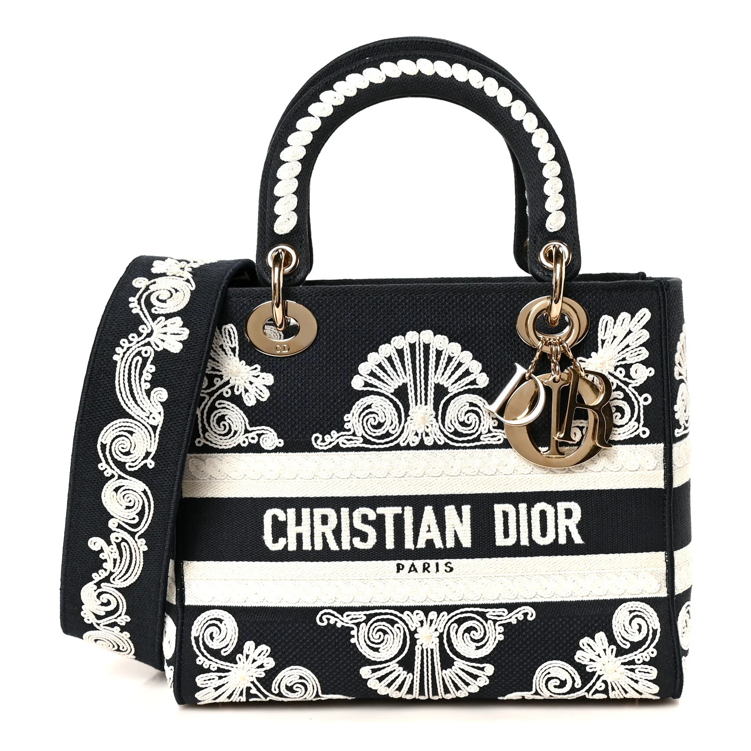 Embroidered Cornely Medium Lady D-Lite Blue White | FASHIONPHILE (US)