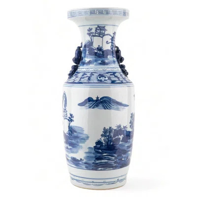 House Porcelain Blue And White Round Vase In Village Scene Pattern | Wayfair North America