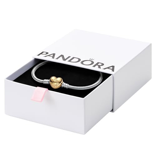 PANDORA Moments Heart Clasp Snake Chain Bracelet - Two-Tone Charm Bracelet for Women - Compatible Moments Charms - Sterling Silver Shine - Comes with Gift Box - 8.3" | Amazon (US)