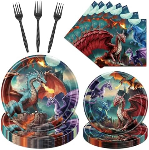 Inisajace Dragon Birthday Party Decorations Tableware, 96PCS Dragon Theme Paper Plates and Napkin... | Amazon (US)