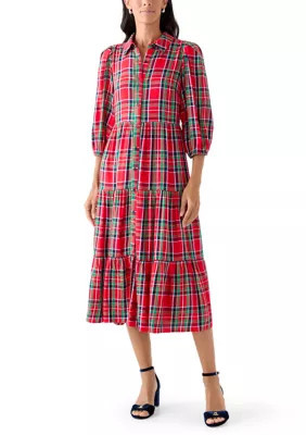 Crown & Ivy Women's Long Sleeve Button Front Maxi Print Dress, Red, Small | Belk