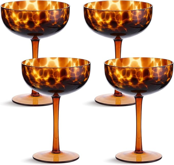 Honeydak Set of 4 Tortoise Leopard Print Brown 7oz Rocks Glasses Stylish Stemless Cocktail Cups G... | Amazon (US)