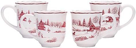 Amazon.com: Bico Toile De Jouy Winter Wonderland Ceramic 16oz Mugs, Set of 4, for Coffee, Tea, Dr... | Amazon (US)